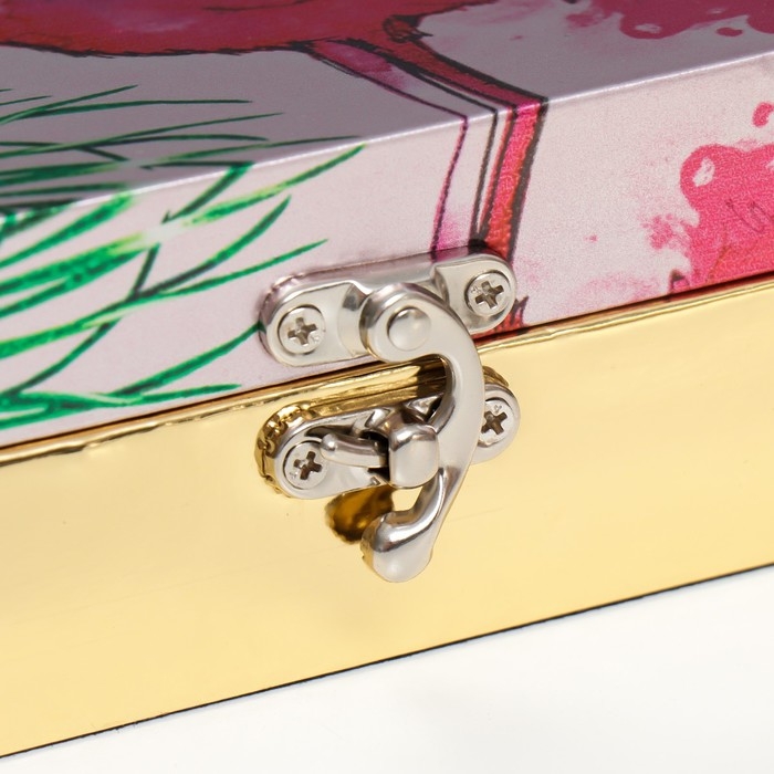 Шкатулка дерево  Шкатулка дерево "Розовые фламинго. Мечтай" кожзам глянец 5,5х24х17 см