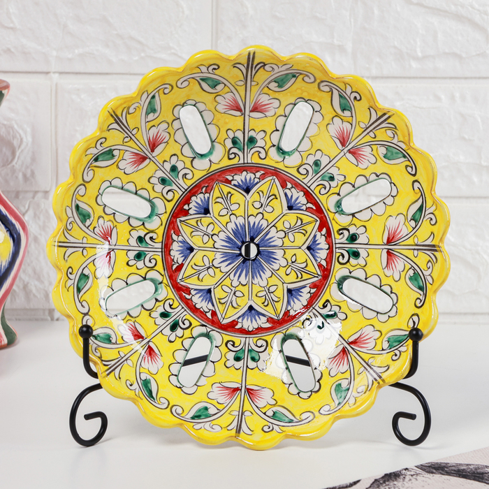 Фруктовница Риштанская Керамика Фруктовница Риштанская Керамика "Цветы", 23 см, жёлтая