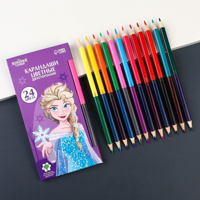Цветные карандаши, 24 цвета, двусторонние, Холодное сердце Цветные карандаши, 24 цвета, двусторонние, Холодное сердце