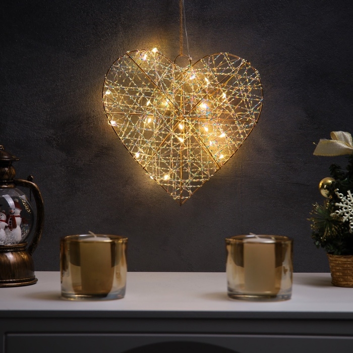 Светодиодная фигура «Сердце» 29х25х6 см, 20 LED, батарейки AAx2 (не в комплекте), свечение теплое белое Светодиодная фигура «Сердце» 29х25х6 см, 20 LED, батарейки AAx2 (не в комплекте), свечение теплое белое