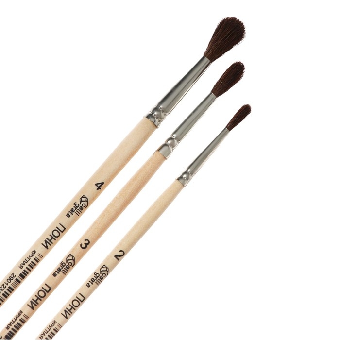 Набор кистей Пони 3 штуки, Calligrata №2 (круглые №: 2, 3, 4), деревянная ручка Набор кистей Пони 3 штуки, Calligrata №2 (круглые №: 2, 3, 4), деревянная ручка