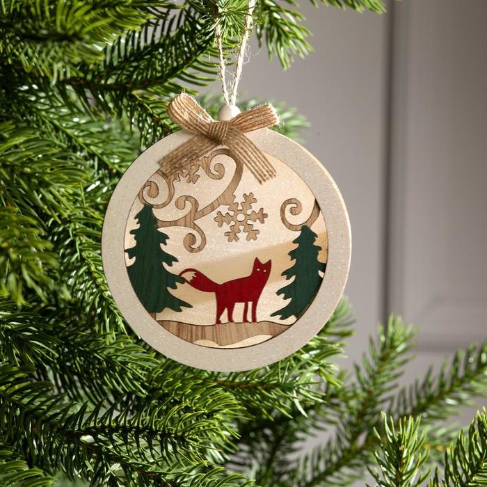 Ёлочная игрушка «Шар с лисёнком», от батареек, свечение тёплое белое Ёлочная игрушка «Шар с лисёнком», от батареек, свечение тёплое белое