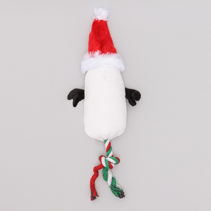 Игрушка мягкая для собак  Игрушка мягкая для собак "Снеговик с канатом" с пищалкой, 39 х 13 см