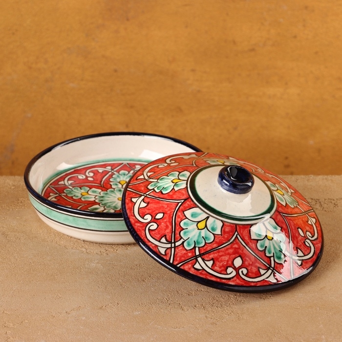 Масленка Риштанская Керамика Масленка Риштанская Керамика "Узоры", 17 см, красная