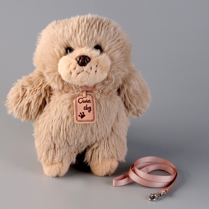 Мягкая игрушка «Щеночек» с поводком, 24 см, бежевый Мягкая игрушка «Щеночек» с поводком, 24 см, бежевый