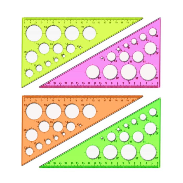 Треугольник 19 см Стамм Neon Cristal, 30°, пластик, с окружностями, отливная шкала, европодвес, микс Треугольник 19 см Стамм Neon Cristal, 30°, пластик, с окружностями, отливная шкала, европодвес, микс