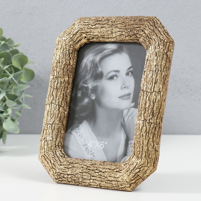 Фоторамка полистоун 10х15 см "Кора дерева" скошенные углы золото 14,3х18,8 см