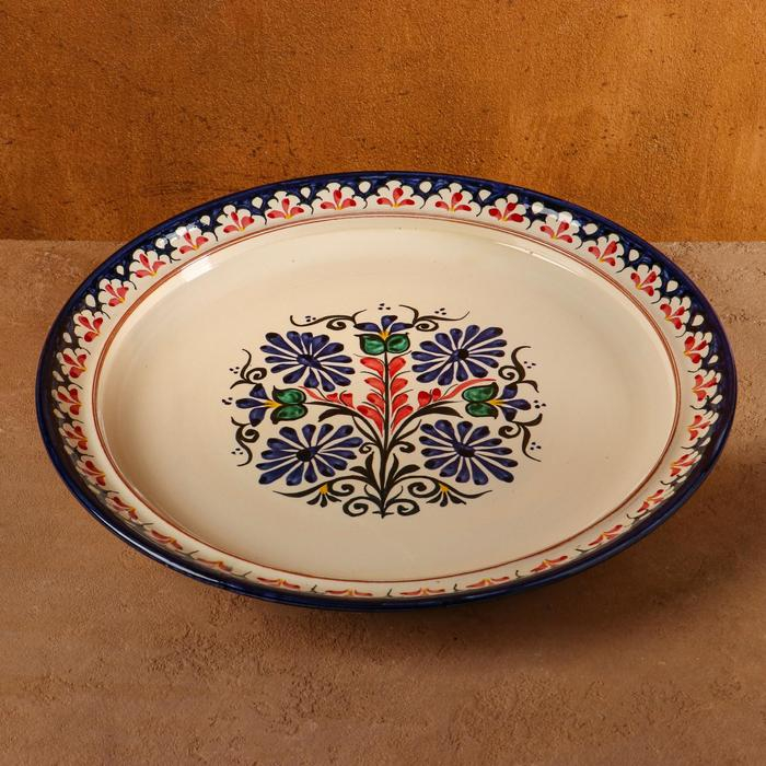 Блинница Риштанская Керамика  Блинница Риштанская Керамика "Цветы", 38 см, синий микс