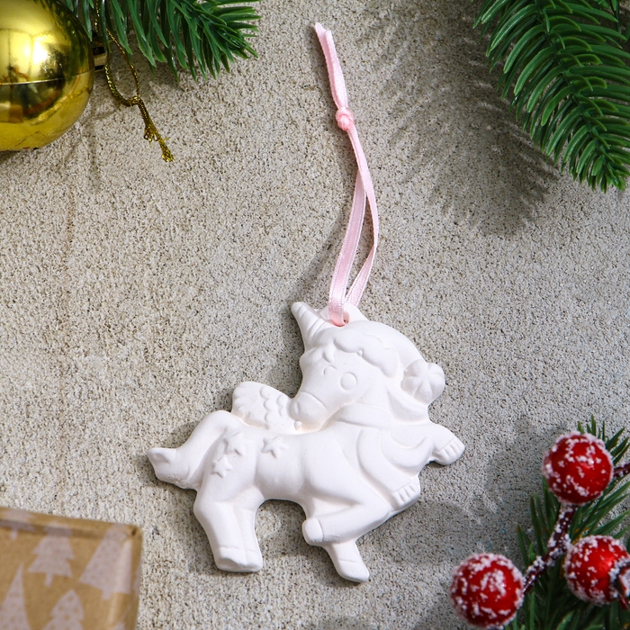 Новый год! Набор ёлочных украшений под раскраску 4 шт. «Единороги» с подвесом, кисть