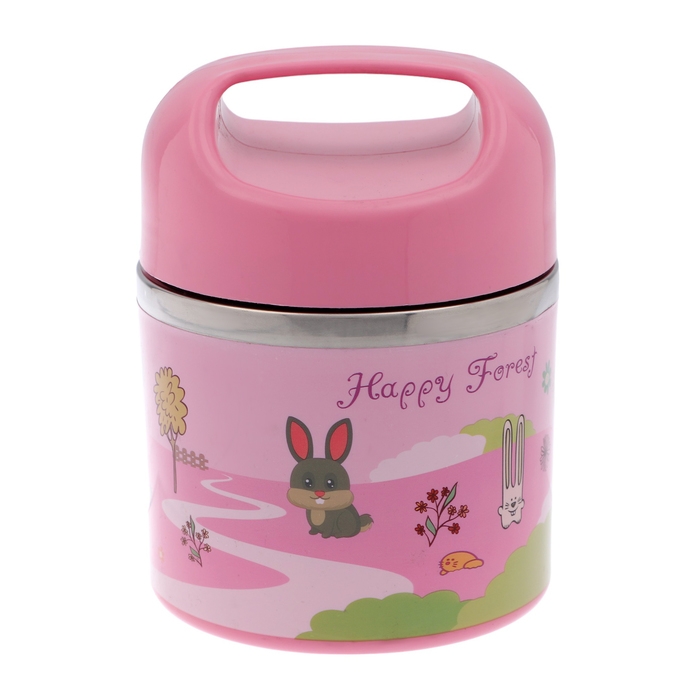 Ланч-бокс Ланч-бокс "В мире зверей", 630 мл, сохраняет тепло 3 ч, 11 х 15 см, розовый