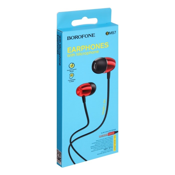 Наушники Borofone BM57 Platinum, вакуумные, микрофон, Jack 3.5 мм, кабель 1.2 м, красные Наушники Borofone BM57 Platinum, вакуумные, микрофон, Jack 3.5 мм, кабель 1.2 м, красные