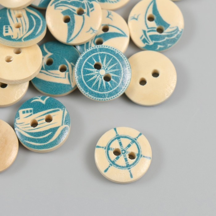 Пуговицы дерево для творчества 2 прокола Пуговицы дерево для творчества 2 прокола "Морской прибой" набор 40 шт 1,5х1,5х0,4 см