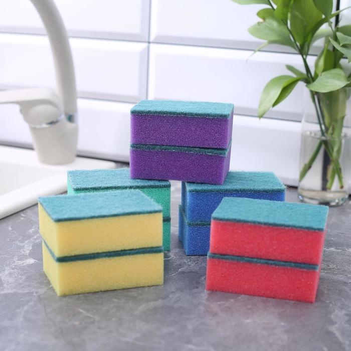 Набор губок для посуды с чистящим слоем Доляна «Макси», 9×6×3,5 см, 10 шт Набор губок для посуды с чистящим слоем Доляна «Макси», 9×6×3,5 см, 10 шт