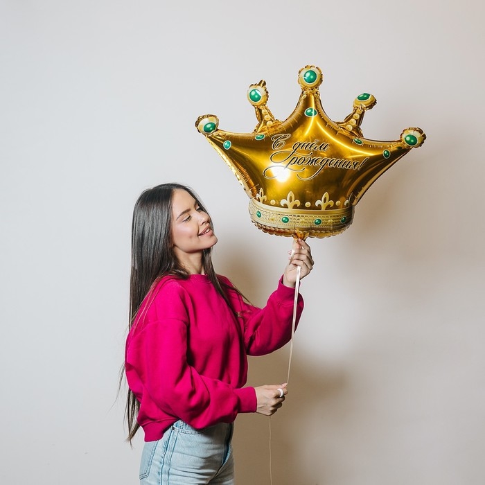 Воздушный шар фольгированный 24" &laquo;С днём рождения!&raquo;, корона, без подложки