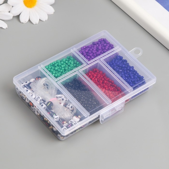 Бисер стекло 8/0 в шкатулке  Бисер стекло 8/0 в шкатулке "Тёмный" бусины + нить 0,8 мм 5 м 12х8,4х2,2 см