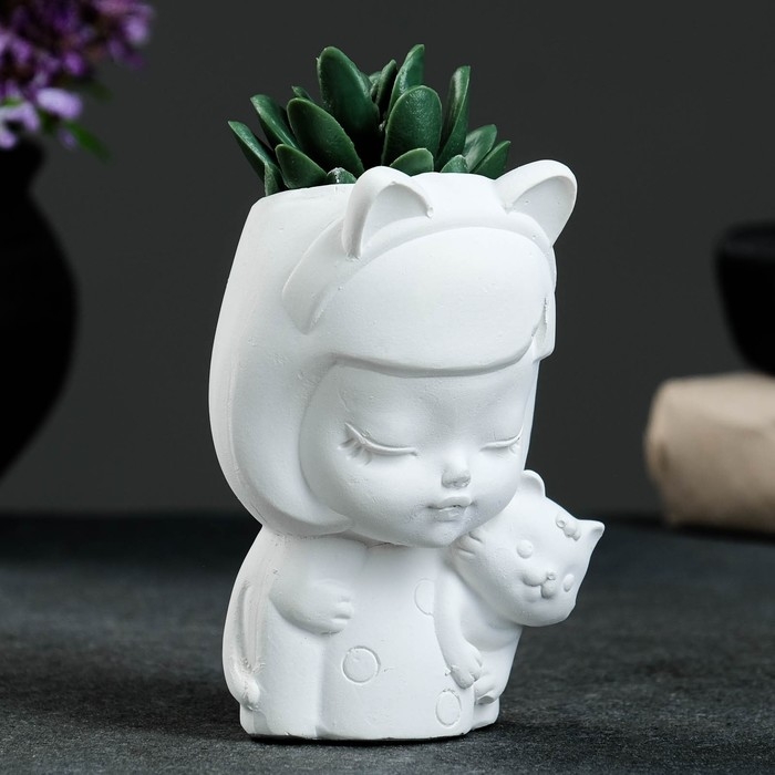 Кашпо - органайзер  Кашпо - органайзер "Девочка с ушками" белая, 7,5х12х7,5см