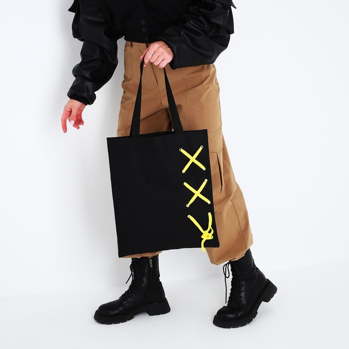 Шопер с лентой, 35 х 1 х 40 см, цвет чёрный Шопер с лентой, 35 х 1 х 40 см, цвет чёрный