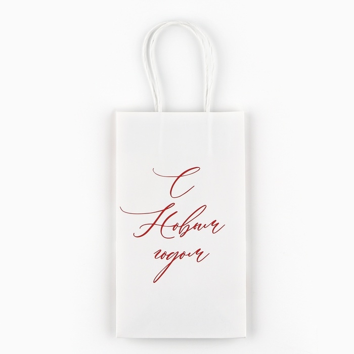 Пакет подарочный новогодний «С Новым годом», снежинки, белый крафт, 12 х 21 х 9 см , Новый год