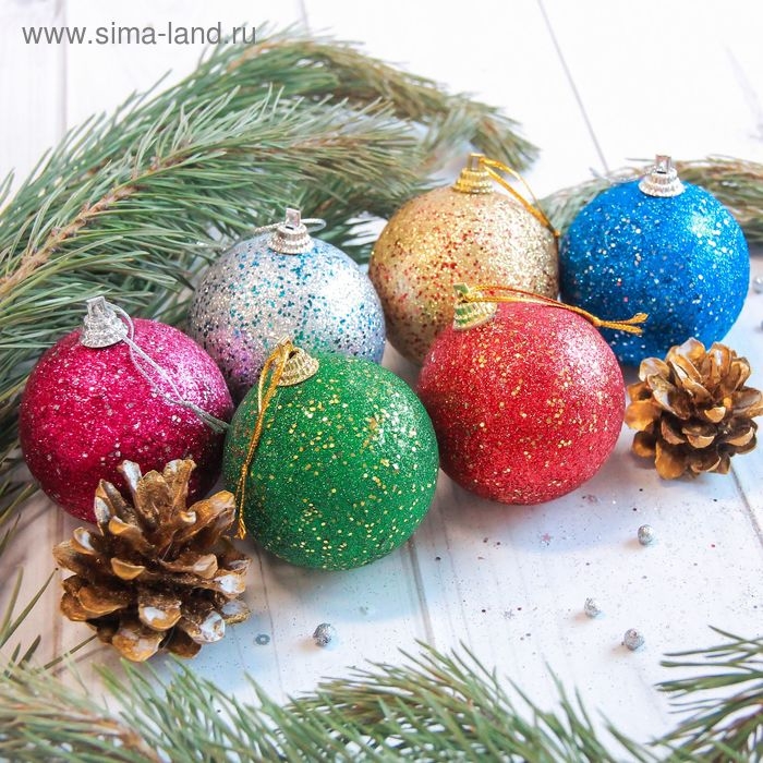 Набор шаров пластик d-5,5 см, 6 шт Набор шаров пластик d-5,5 см, 6 шт "Сказочный блеск" микс