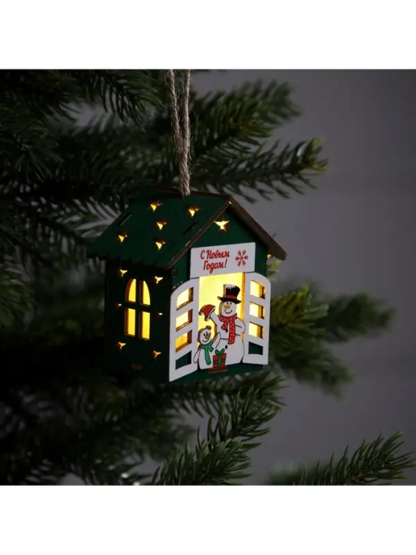 Ёлочная игрушка &laquo;Два снеговика&raquo;, 8&times;7&times;6 см, 1 LED, от батареек, свечение тёплое белое