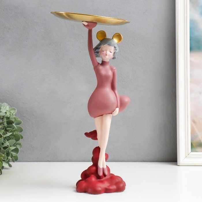 Сувенир полистоун подставка  Сувенир полистоун подставка "Девушка ушки мишки, сердца" розовый 36х17х17 см