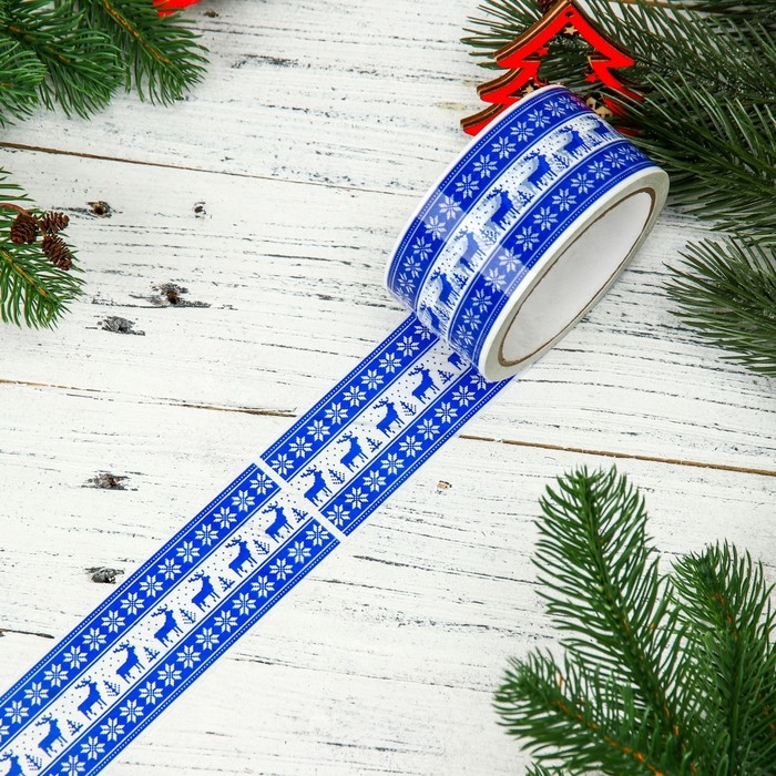 Новый год. Скотч с логотипом  Новый год. Скотч с логотипом "ОлениЕлкиВязание 2" 48*45м 45мкм