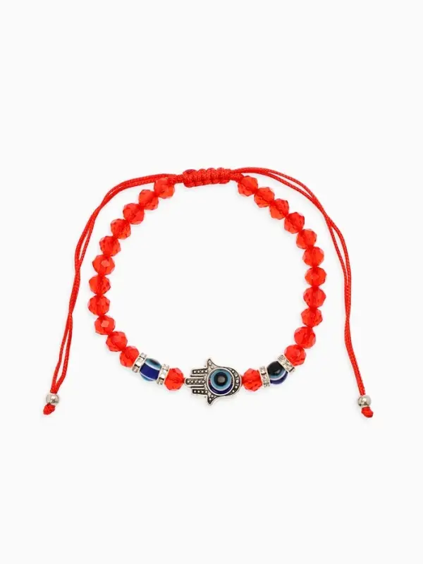 Браслет-оберег &laquo;Красная нить&raquo;, рука счастья Хамса, хрусталики, синий в чернёном серебре, d=8 см