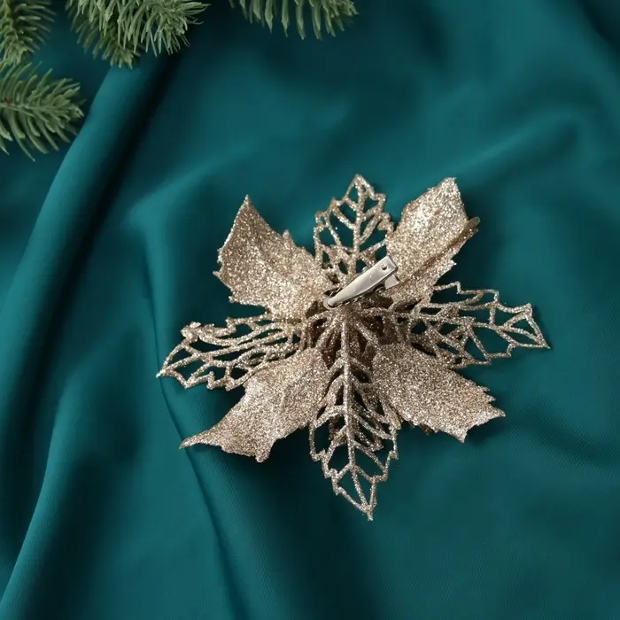 Украшение ёлочное "Цветы блеск резные" (набор 3 шт) на зажимах, 10,5 см, золото