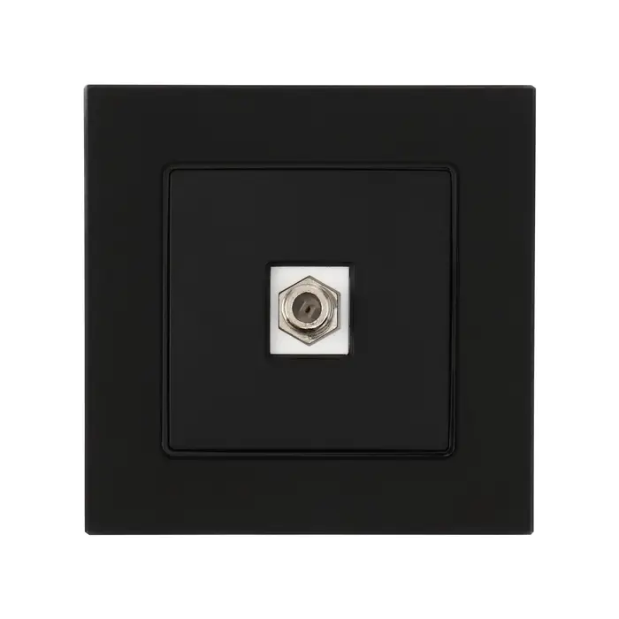 Розетка телевизионная TOT Matte Glass, стекло, скрытая, одноместная, чёрная