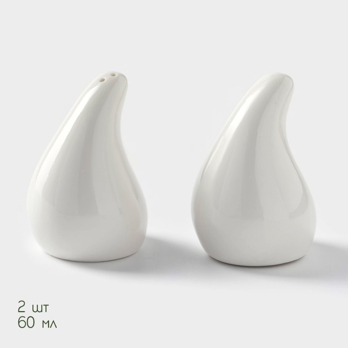 Набор фарфоровый для специй на бамбуковой подставке BellaTenero &laquo;Капельки&raquo;, 3 предмета: солонка 60 мл, перечница 60 мл, сахарница с ложкой 330 мл, цвет белый