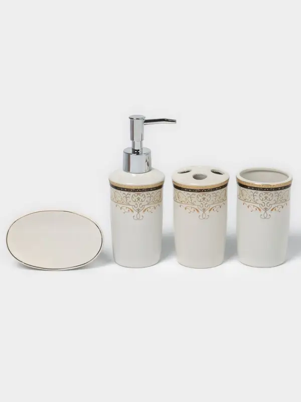 Набор аксессуаров для ванной комнаты Доляна &laquo;Золотая роскошь&raquo;, 4 предмета, дозатор 250 мл, мыльница, 2 стакана, белый