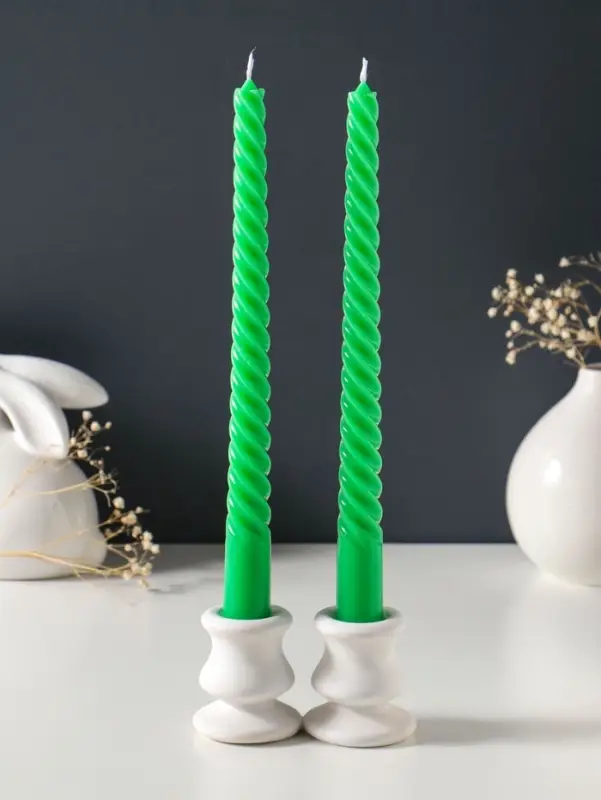 Набор свечей витых 25 см, 2 шт., 57 г, 5 ч, зелёный