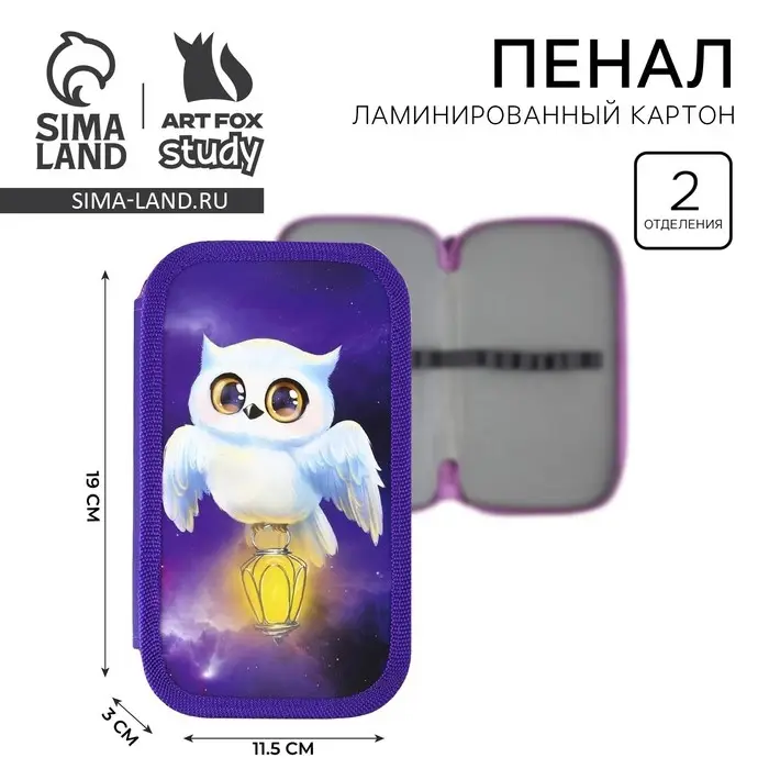 Пенал школьный, 2 секции, 19&times;10.5 см &laquo;Совушка&raquo;