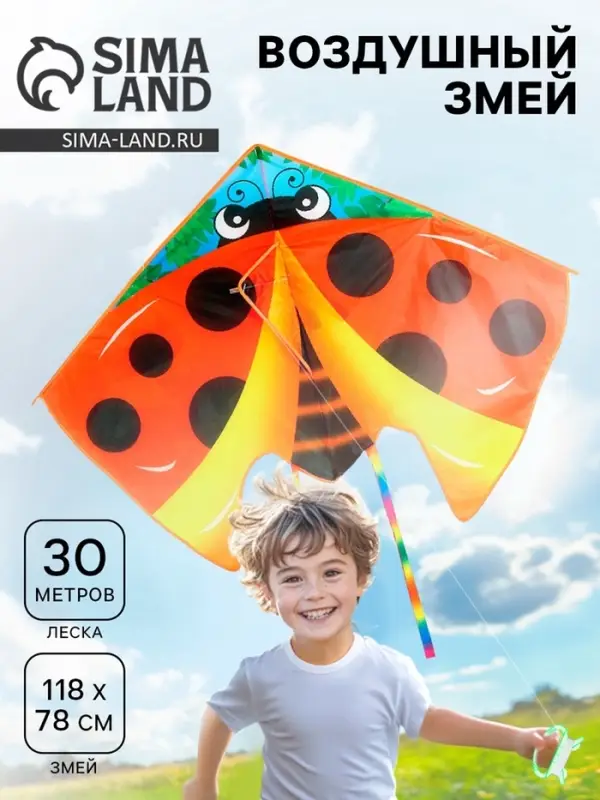Воздушный змей &laquo;Божья коровка&raquo;, с леской
