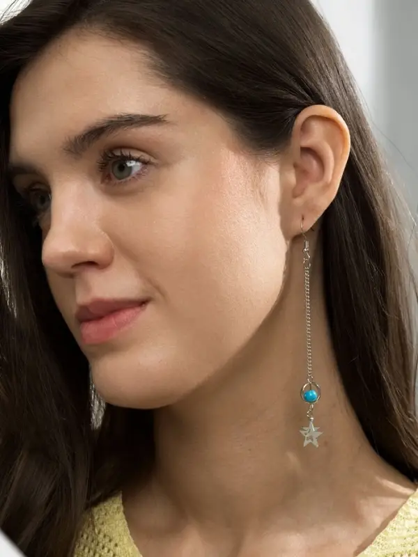 Серьги под натуральный камень &laquo;Звёзды&raquo;, бирюза, голубые в серебре