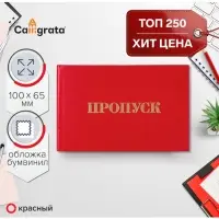 Пропуск 100&times;65 мм, Calligrata, жёсткая обложка, бумвинил, красный