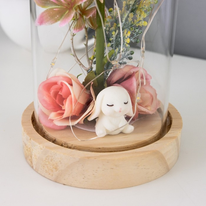 Ночник-колба Ночник-колба "Пион малый" LED от батареек 3хLR1130 розово-бежевый 9,5х9,5х16,5 см RISALUX 736365