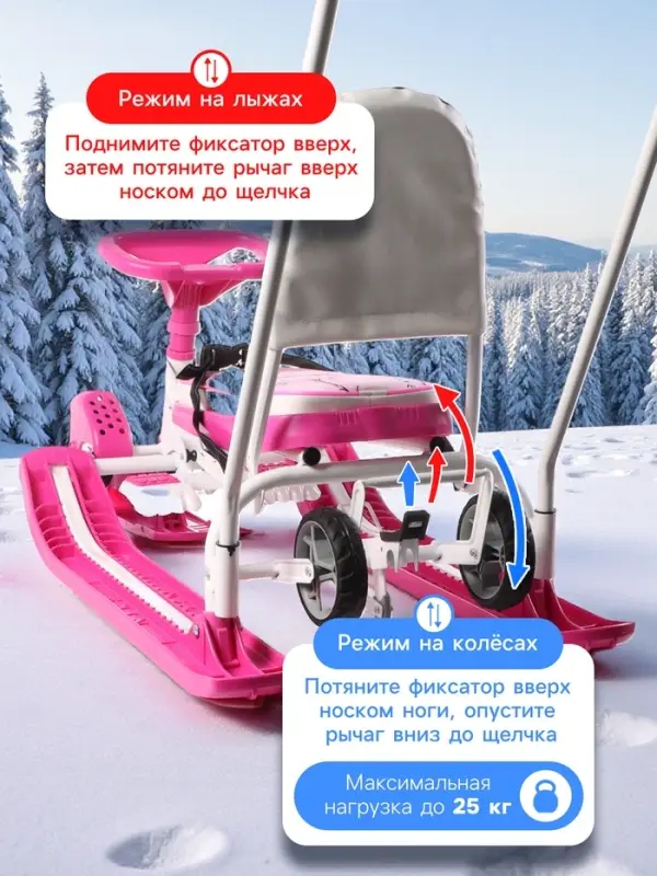 Снегокат &laquo;Котики&raquo;, с родительской ручкой, со спинкой, розовый, ТС6-СЛ/К Snow Cat