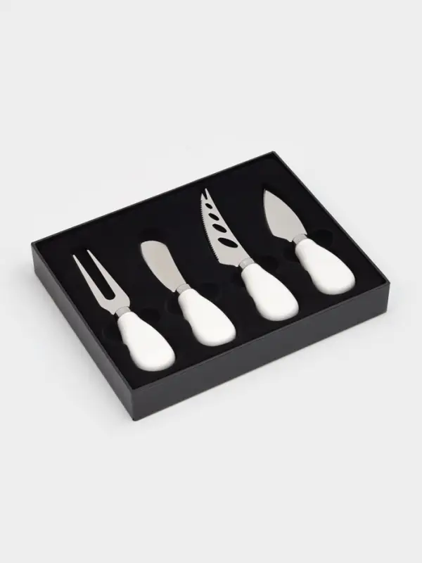 Ножи для сыра Magistro Celt, 4 предмета: нож 3 шт., вилка для сыра 1 шт., керамическая ручка, белые