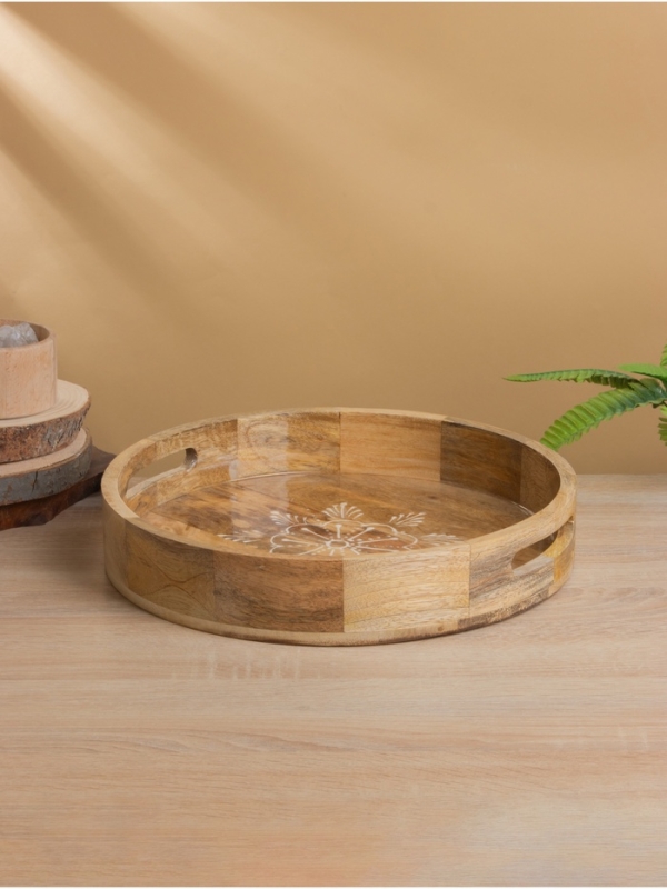 Поднос круглый с бортиками Поднос круглый с бортиками "Пряник" дерево манго 35х35х6,5 см