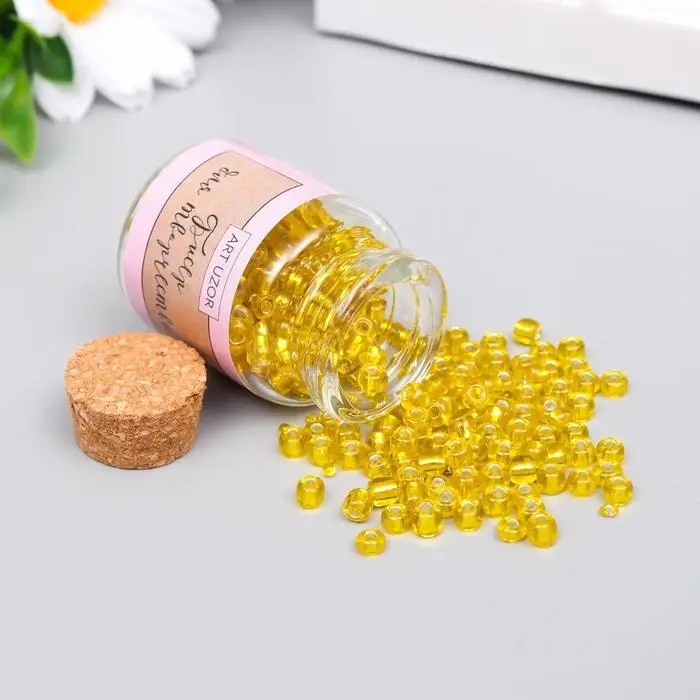 Бисер круглый 6/0 в бутылочке  Бисер круглый 6/0 в бутылочке "Мёд" прозрачно-цветной 20 гр