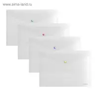 Папка-конверт на кнопке А4, 160 мкм, ErichKrause Glossy Clear, глянцевая, с цветной кнопкой, прозрачная, микс