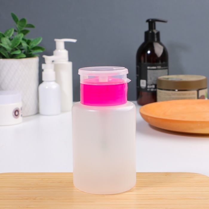 Флакон с помпой, 200 мл, цвет розовый/прозрачный Флакон с помпой, 200 мл, цвет розовый/прозрачный
