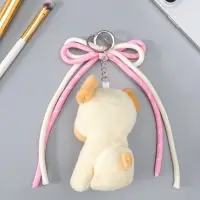 Брелок текстиль "Милый щенок с бело-розовым бантиком" бежевый 5х9,5х20 см