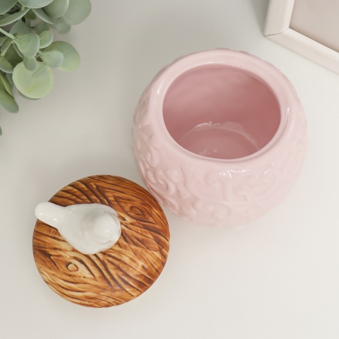 Шкатулка керамика круглая Шкатулка керамика круглая "Белая птичка" розовый 9х9х12,5 см