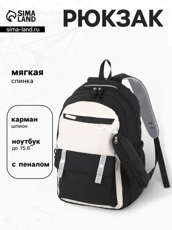 Рюкзак для подростка, повседневный, с пеналом, мягкий, 31&times;14&times;44 см, чёрный