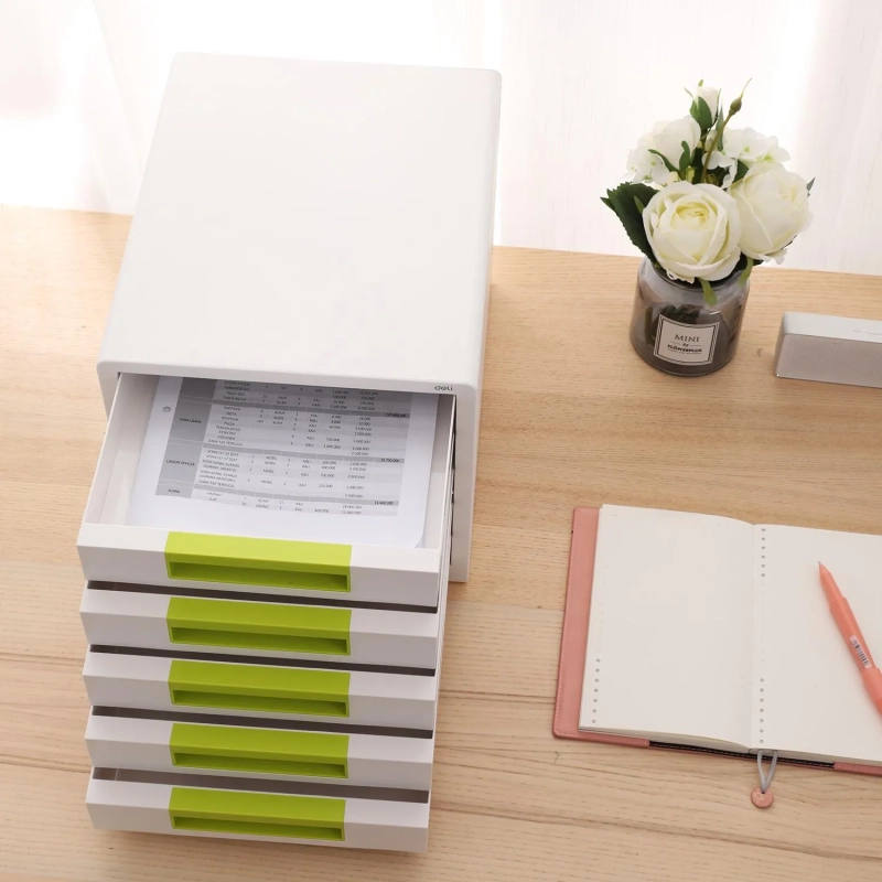 Бокс с выдвижными лотками Deli Rio EZ01053, 5 выдвиж лотков A4 бело-зеленый