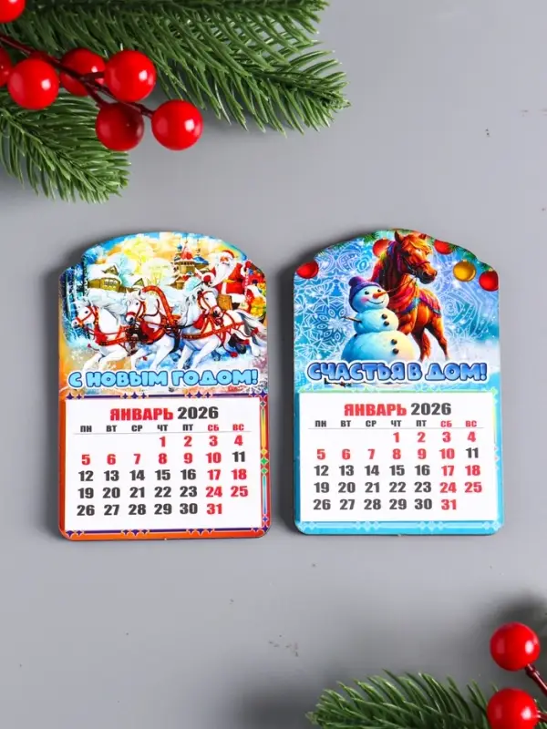 Набор новогодних магнитов-календарей, 2 шт, "С Новым годом, Счастья в дом" 9,5х6,5 см