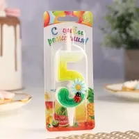 Свеча для торта «Ромашки», 10.2 см, разноцветная цифра 5