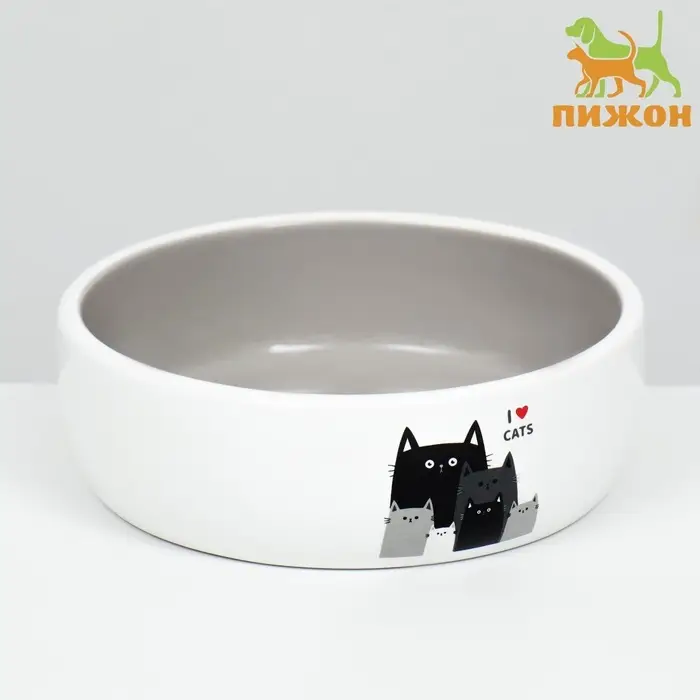 Миска &laquo;Любимые коты&raquo; 300 мл, 13.4&times;13.4&times;4 см, керамика, серая, белая